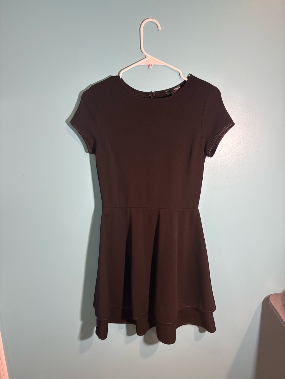 Aqua Black Short Sleeve Fit-and-Flare Dress